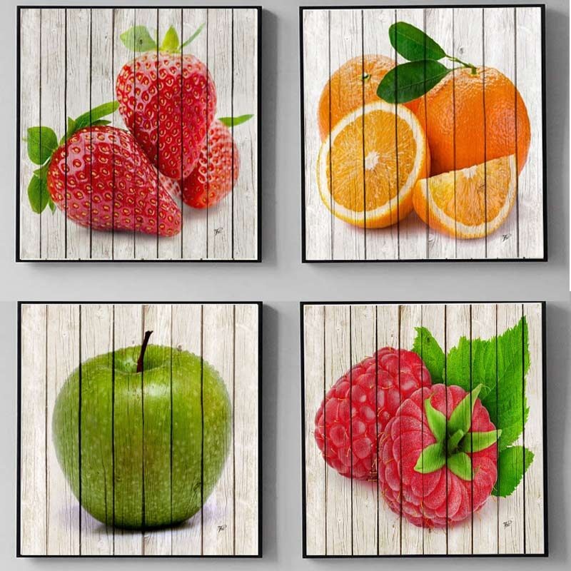 Cuadros Blangar-4 cuadros decorativos de frutas para la cocina